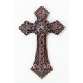 7007COP-PUR PURPLE CRYSTAL / COPPER WALL CROSS / W STA